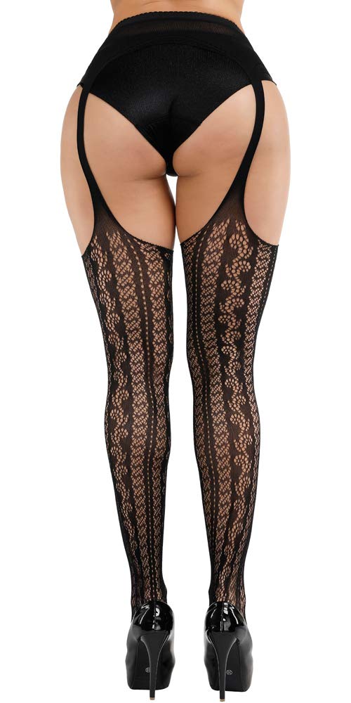 High Waist Fishnet Tights Suspenders Pantyhose Thigh High Stockings Black