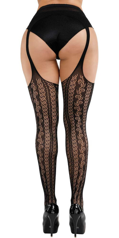 High Waist Fishnet Tights Suspenders Pantyhose Thigh High Stockings Black