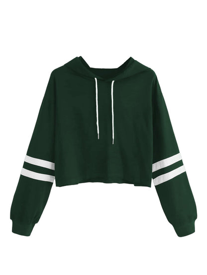 SweatyRocks Femboy Clothes Color Block Long Sleeve Crop Top Hoodie | Femboy Crop Top, Fall Outfits, Striped Sleeve Cropped Hoodies, Pullover Crop Sweatshirt with Hood