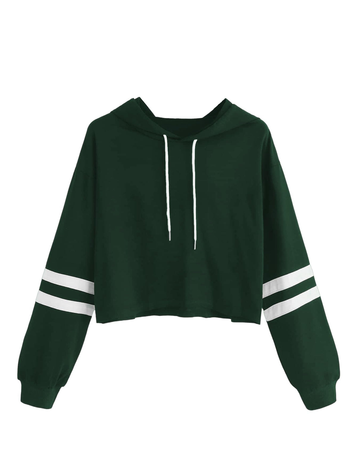 SweatyRocks Femboy Clothes Color Block Long Sleeve Crop Top Hoodie | Femboy Crop Top, Fall Outfits, Striped Sleeve Cropped Hoodies, Pullover Crop Sweatshirt with Hood