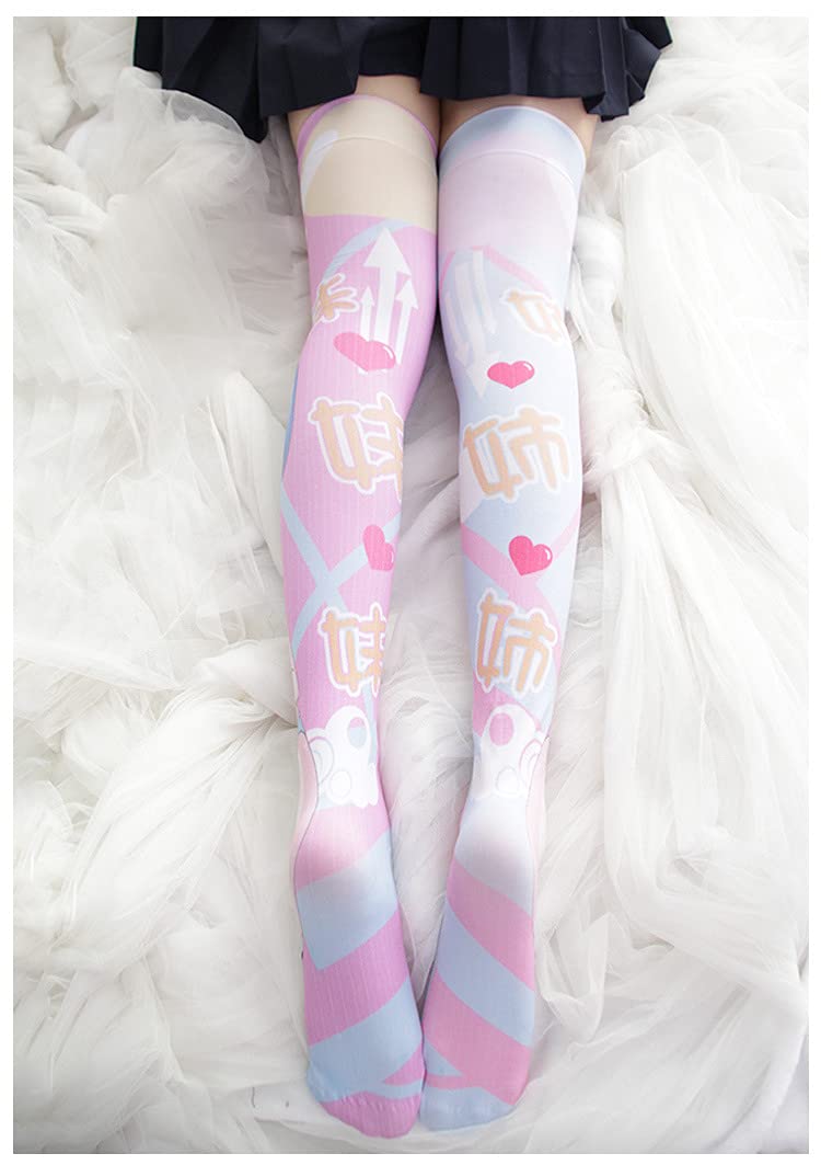 SINROYEE Sexy Cosplay Knee High Stockings Anime Cartoon Printing Thigh High Socks