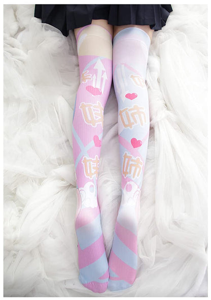 SINROYEE Sexy Cosplay Knee High Stockings Anime Cartoon Printing Thigh High Socks