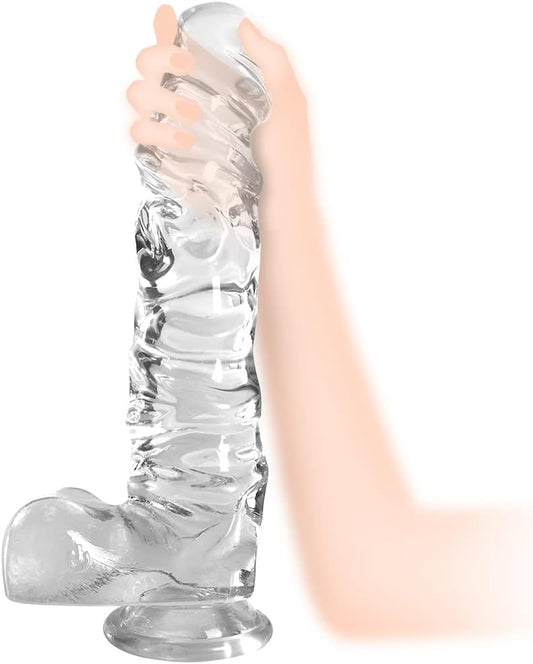 Huge Realistic Dildo, 11.8" XXL Clear G spot Dildo for Women,Small Glans Big Thick Dildo with Special Curve Design,Strong Suction Cup Lifelike Sex Toy for Hands-Free Play | Giant XXL Dildo for G-spot Vagina Anal Play,Big Size- Tapered Glans and Special Cu