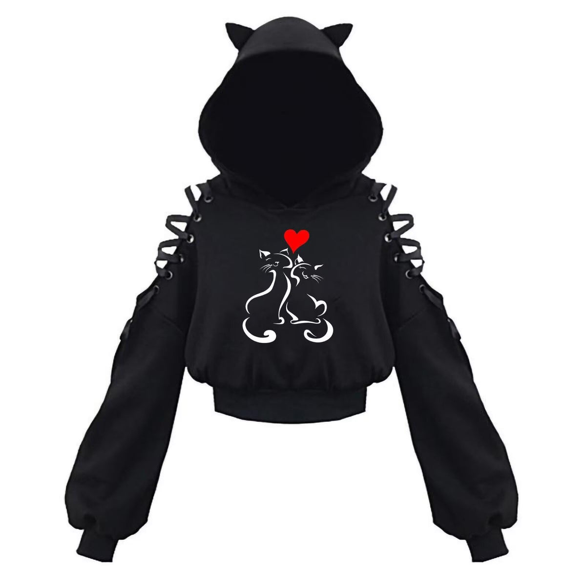 Cat Ear Hoodie Pullover Long Sleeve Off Shoulder Cute Crop Top Hoodies Sweatshirt