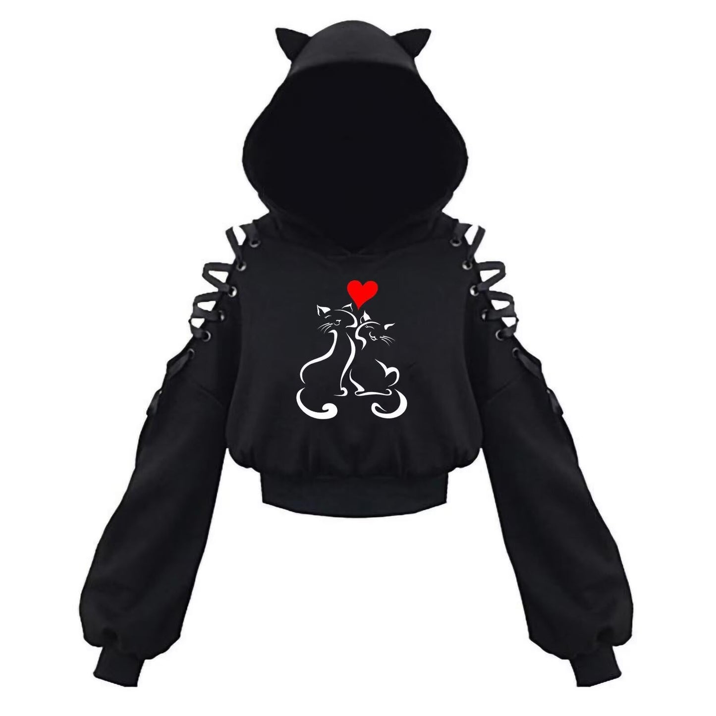 Cat Ear Hoodie Pullover Long Sleeve Off Shoulder Cute Crop Top Hoodies Sweatshirt