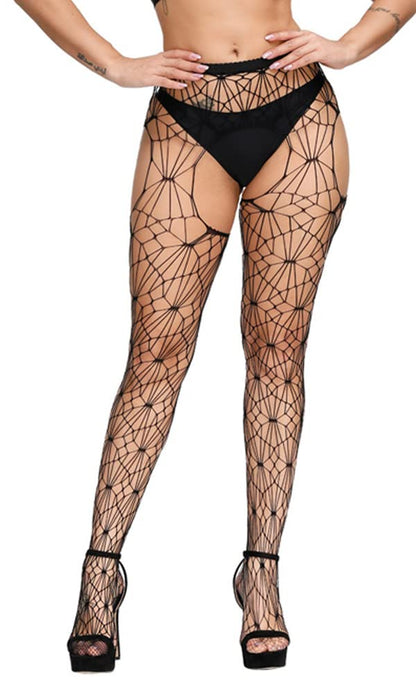 High Waist Fishnet Tights Suspenders Pantyhose Thigh High Stockings Black