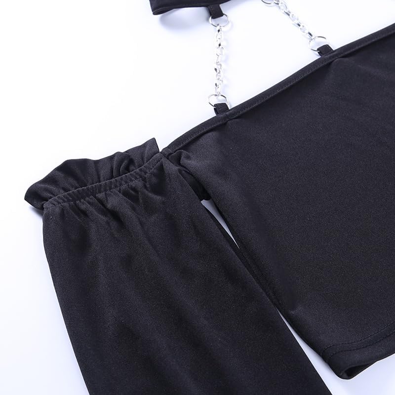 Kisswow Long Sleeves Goth Crop Top Chain Harajuku Femboy Alt Punk Outfits for Women