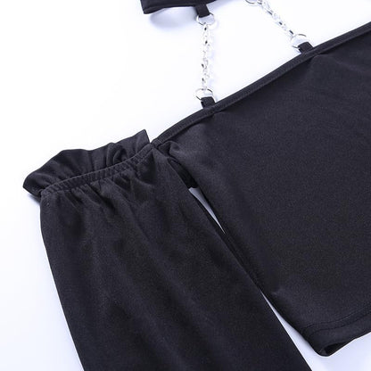 Kisswow Long Sleeves Goth Crop Top Chain Harajuku Femboy Alt Punk Outfits for Women