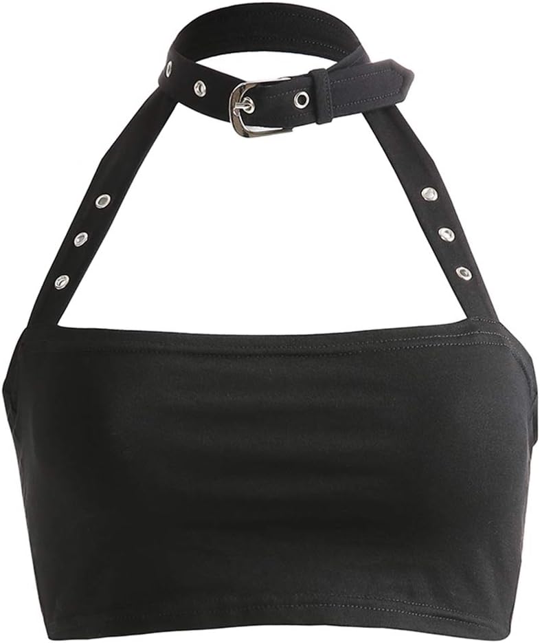 Women Sexy Choker Buckle Halter Neck Crop Tube Top Rave Dance Cami Bandeau Tops