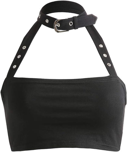 Women Sexy Choker Buckle Halter Neck Crop Tube Top Rave Dance Cami Bandeau Tops