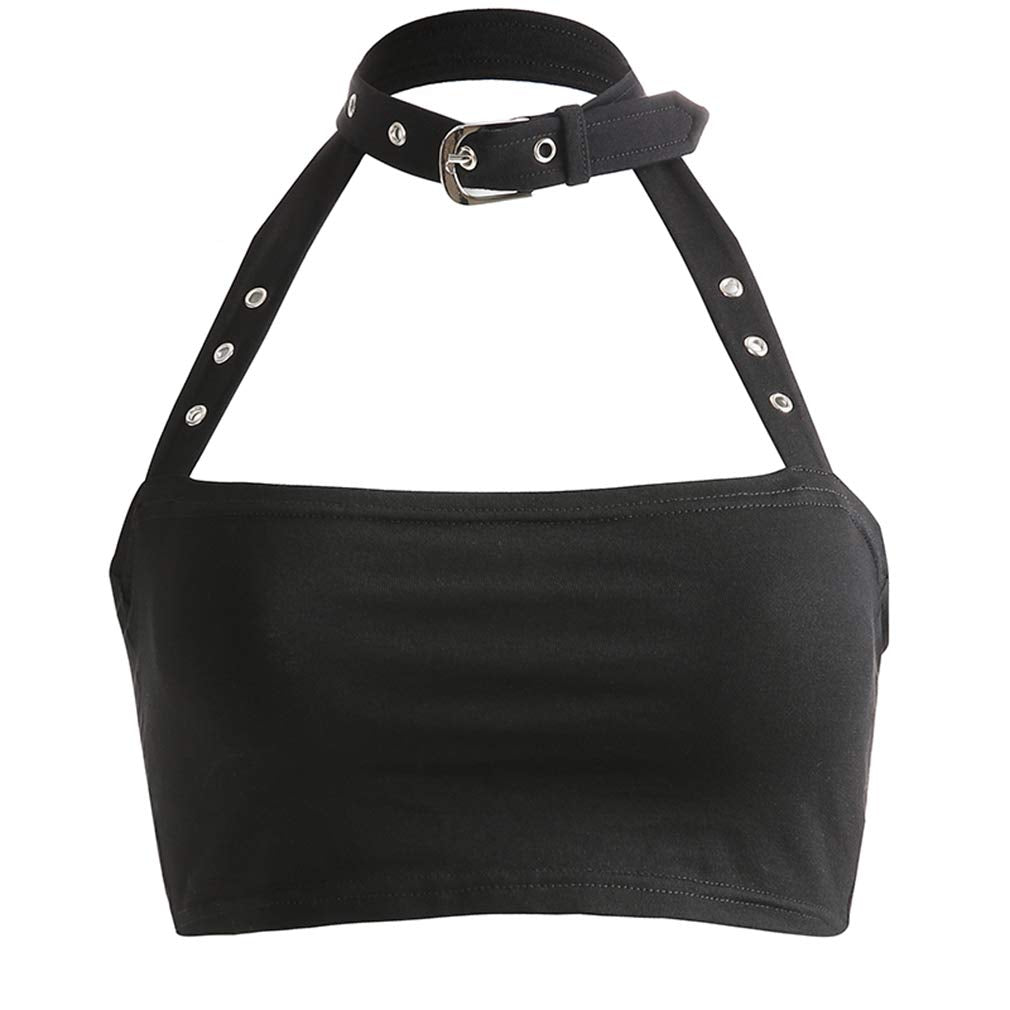 Women Sexy Choker Buckle Halter Neck Crop Tube Top Rave Dance Cami Bandeau Tops