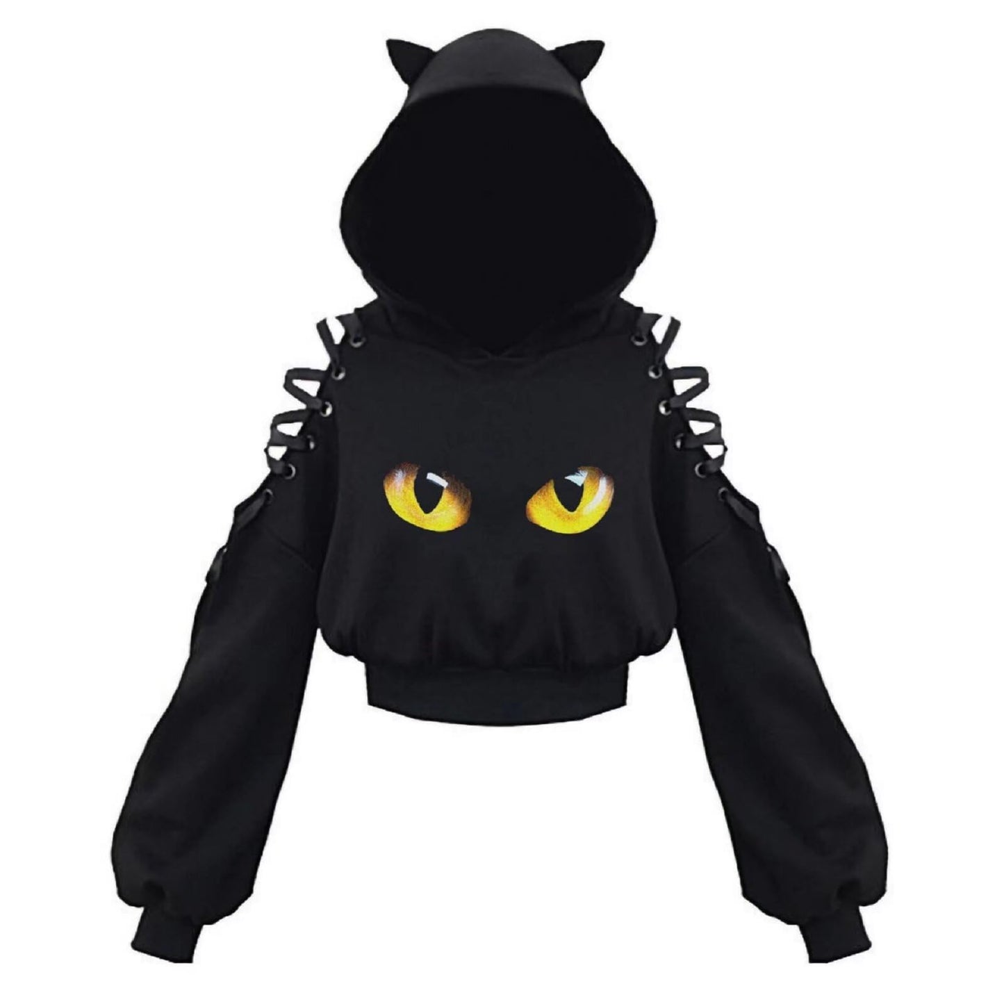 Cat Ear Hoodie Pullover Long Sleeve Off Shoulder Cute Crop Top Hoodies Sweatshirt