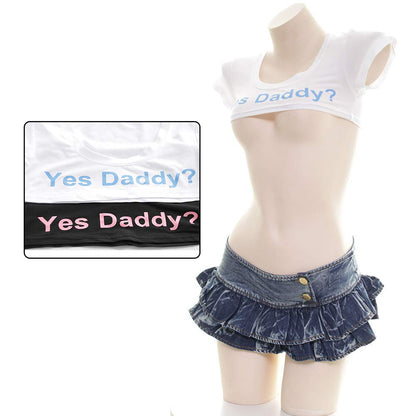 YOMORIO Yes Daddy Crop Top Japanese Lingerie Sexy Anime Cosplay Costume Tank Top