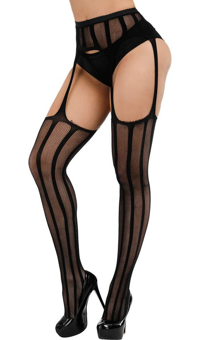 High Waist Fishnet Tights Suspenders Pantyhose Thigh High Stockings Black