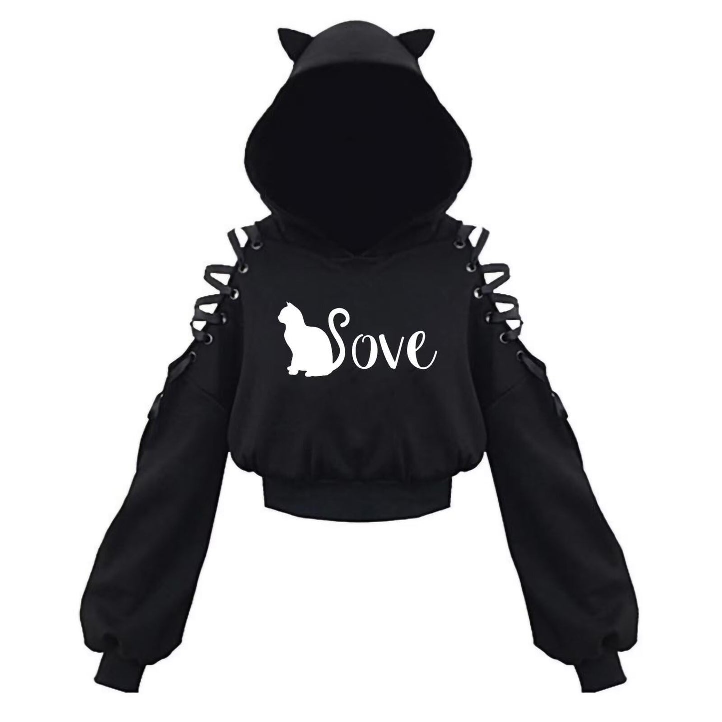 Cat Ear Hoodie Pullover Long Sleeve Off Shoulder Cute Crop Top Hoodies Sweatshirt