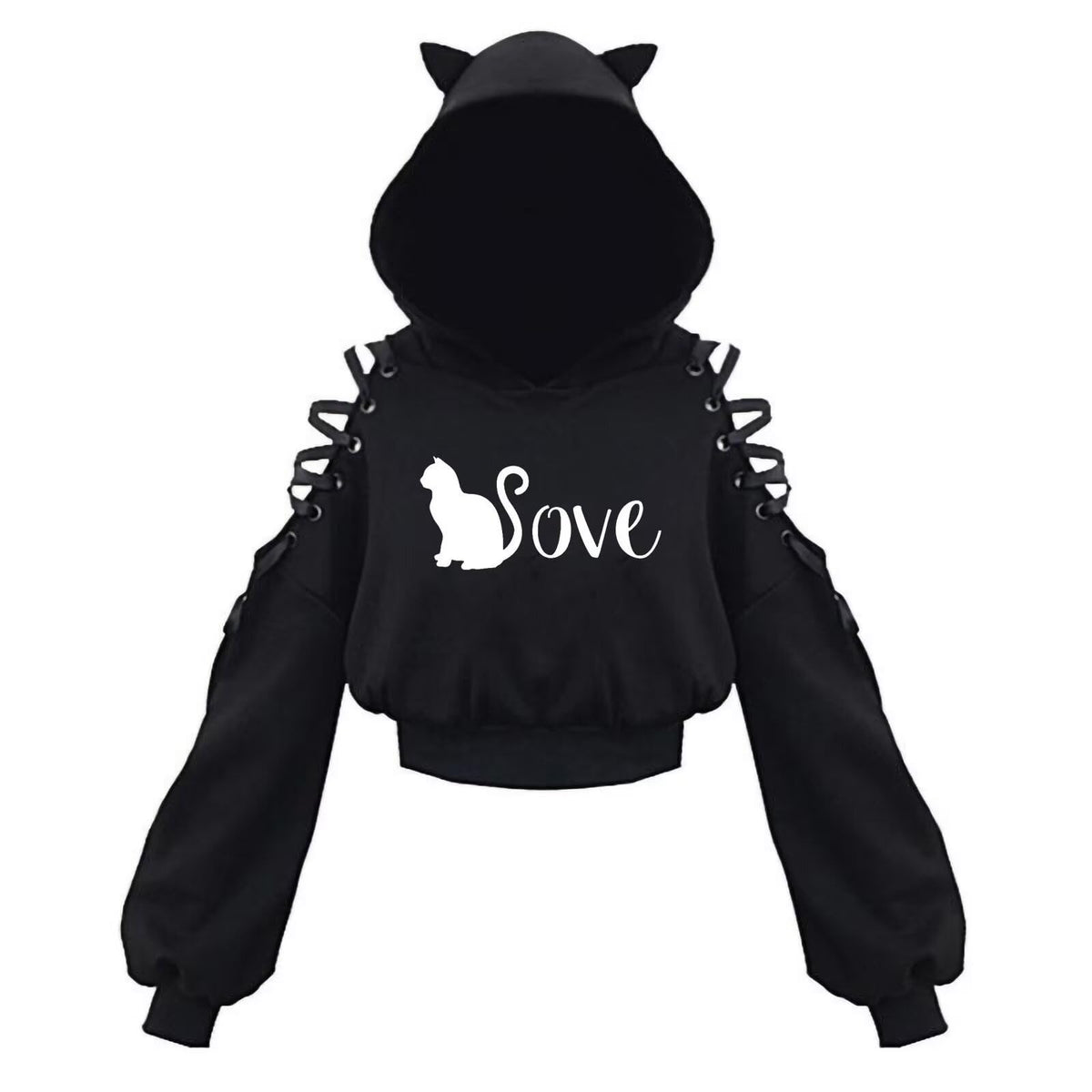 Cat Ear Hoodie Pullover Long Sleeve Off Shoulder Cute Crop Top Hoodies Sweatshirt