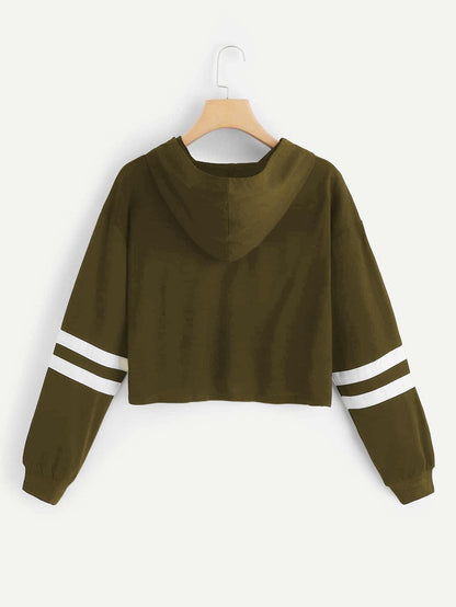 SweatyRocks Femboy Clothes Color Block Long Sleeve Crop Top Hoodie | Femboy Crop Top, Fall Outfits, Striped Sleeve Cropped Hoodies, Pullover Crop Sweatshirt with Hood