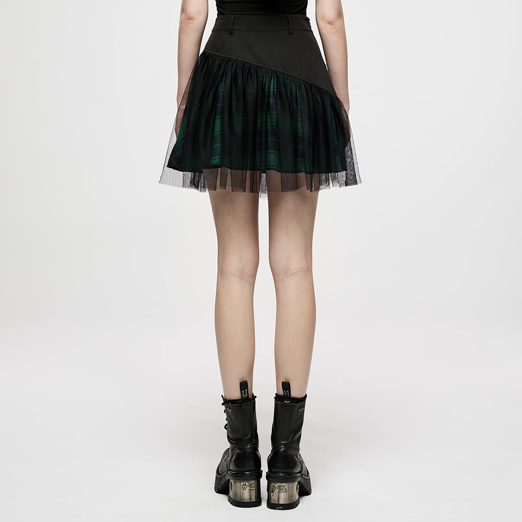 PUNK RAVE DAILY Gothic Skirts Goth Mini Plaid Skirt with Tulle Punk Dunk High Waist A-Line Party Skirt