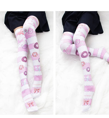 SINROYEE Sexy Cosplay Knee High Stockings Anime Cartoon Printing Thigh High Socks