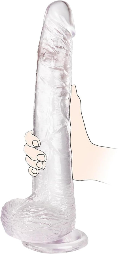 Big Dildo, 11.61 Inch Clear Dildos Lifelike Skin-Touching Feeling, Soft Dildo with Strong Suction Cup, Big Size G-spot Penis Sex Toys for Advanced Women and Men Players