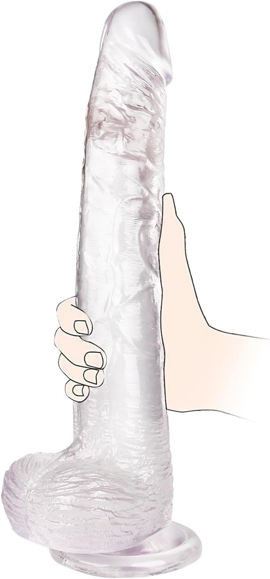 Big Dildo, 11.61 Inch Clear Dildos Lifelike Skin-Touching Feeling, Soft Dildo with Strong Suction Cup, Big Size G-spot Penis Sex Toys for Advanced Women and Men Players
