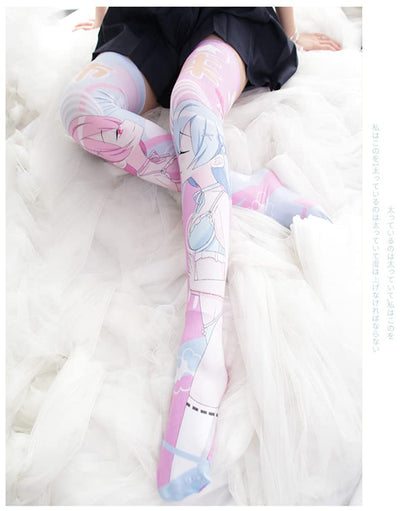 SINROYEE Sexy Cosplay Knee High Stockings Anime Cartoon Printing Thigh High Socks