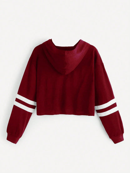 SweatyRocks Femboy Clothes Color Block Long Sleeve Crop Top Hoodie | Femboy Crop Top, Fall Outfits, Striped Sleeve Cropped Hoodies, Pullover Crop Sweatshirt with Hood