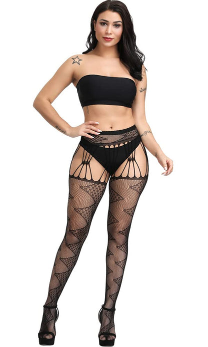High Waist Fishnet Tights Suspenders Pantyhose Thigh High Stockings Black