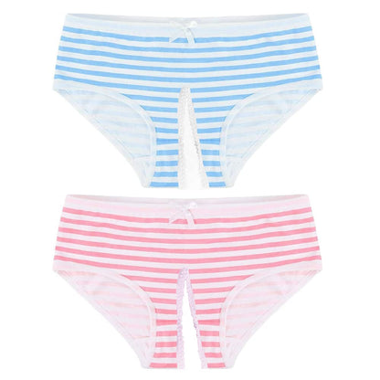 Striped Cotton Pouch Panties Underwear Pack of 2 | Cute Japanese Style Striped Bikini Panties with Soft Cotton, Pouch Design and Sissy Femboy Style for Cosplay and Daily Wear