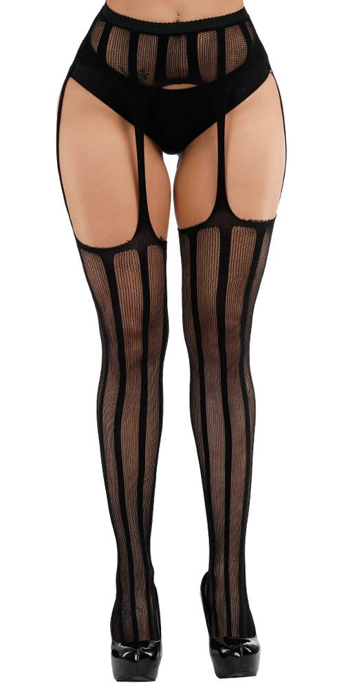 High Waist Fishnet Tights Suspenders Pantyhose Thigh High Stockings Black