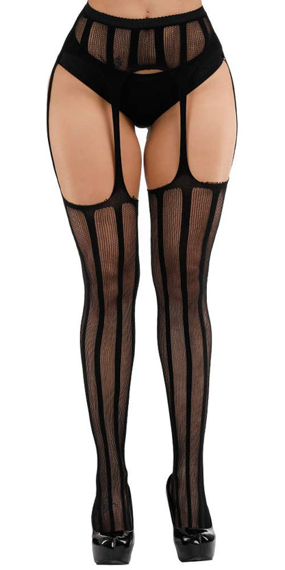 High Waist Fishnet Tights Suspenders Pantyhose Thigh High Stockings Black