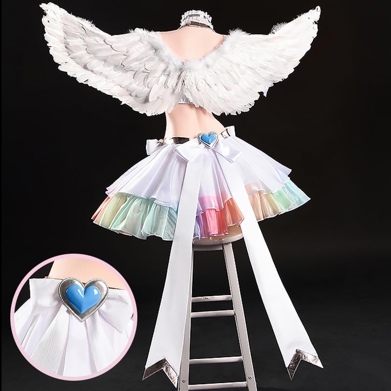 Angel Cosplay Anime Costumes White Top Skirt Outfit with Heart Accessories for Halloween Party
