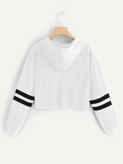 SweatyRocks Femboy Clothes Color Block Long Sleeve Crop Top Hoodie | Femboy Crop Top, Fall Outfits, Striped Sleeve Cropped Hoodies, Pullover Crop Sweatshirt with Hood