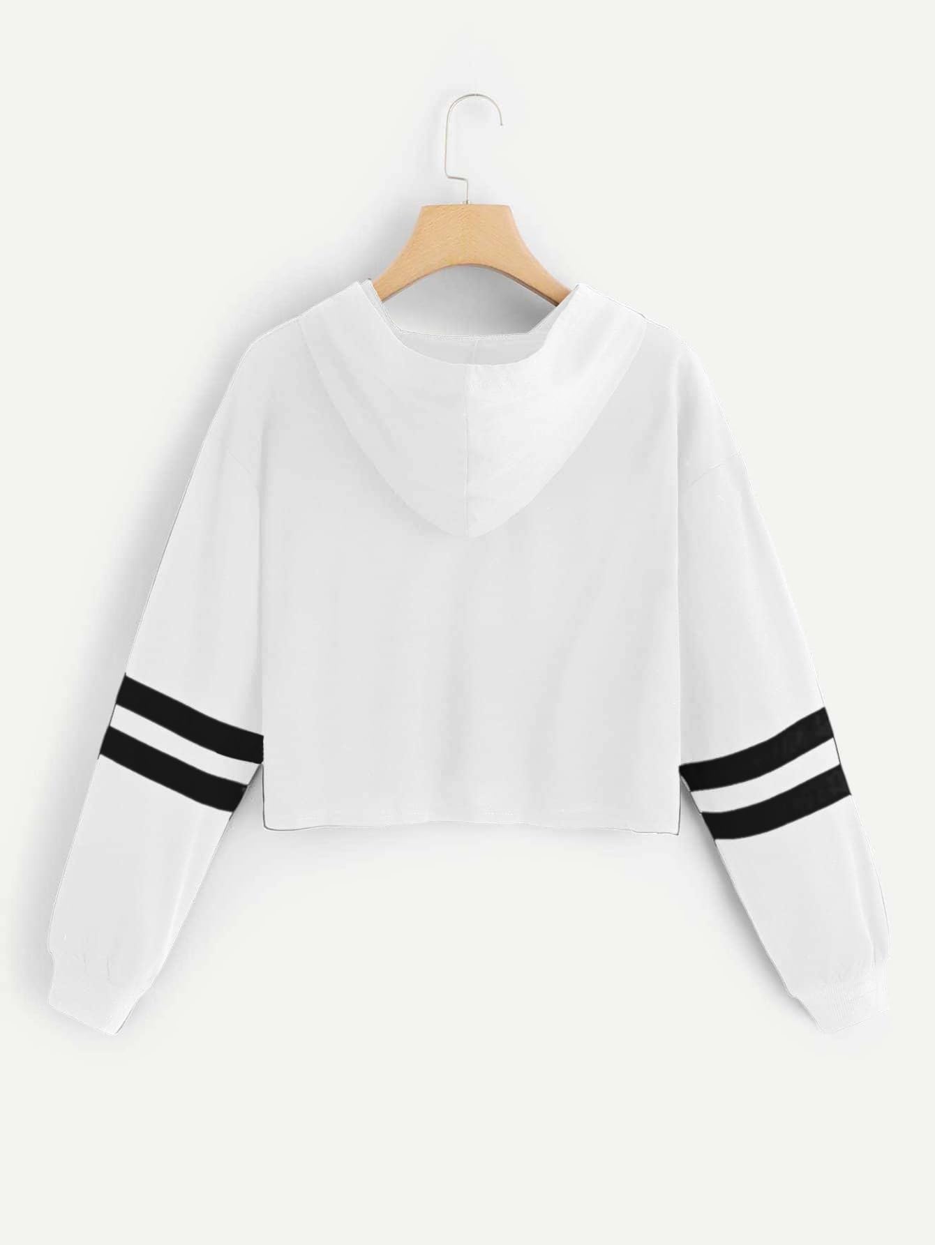 SweatyRocks Femboy Clothes Color Block Long Sleeve Crop Top Hoodie | Femboy Crop Top, Fall Outfits, Striped Sleeve Cropped Hoodies, Pullover Crop Sweatshirt with Hood