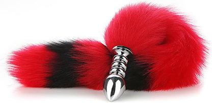 3 Pcs Stainless Steel Anal Butt Plug Adult Toys Set, Set Toys Furry Fox Tail Anal Plug Ears Headband Gag Ball, Flirting SM Adult Couple Games Toys (Red B)