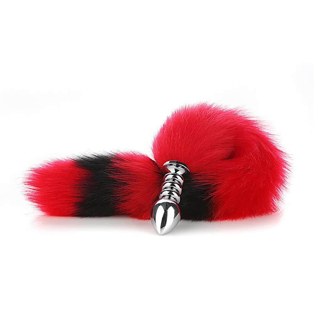 3 Pcs Stainless Steel Anal Butt Plug Adult Toys Set, Set Toys Furry Fox Tail Anal Plug Ears Headband Gag Ball, Flirting SM Adult Couple Games Toys (Red B)