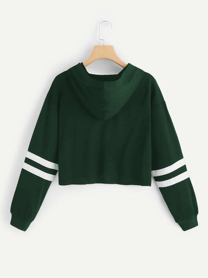 SweatyRocks Femboy Clothes Color Block Long Sleeve Crop Top Hoodie | Femboy Crop Top, Fall Outfits, Striped Sleeve Cropped Hoodies, Pullover Crop Sweatshirt with Hood
