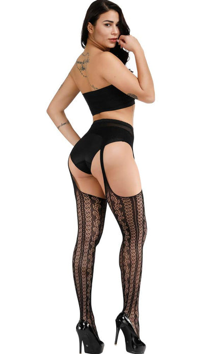 High Waist Fishnet Tights Suspenders Pantyhose Thigh High Stockings Black