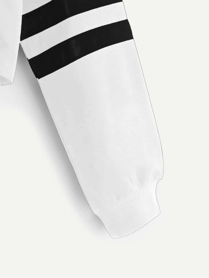 SweatyRocks Femboy Clothes Color Block Long Sleeve Crop Top Hoodie | Femboy Crop Top, Fall Outfits, Striped Sleeve Cropped Hoodies, Pullover Crop Sweatshirt with Hood