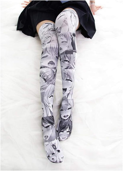 SINROYEE Sexy Cosplay Knee High Stockings Anime Cartoon Printing Thigh High Socks