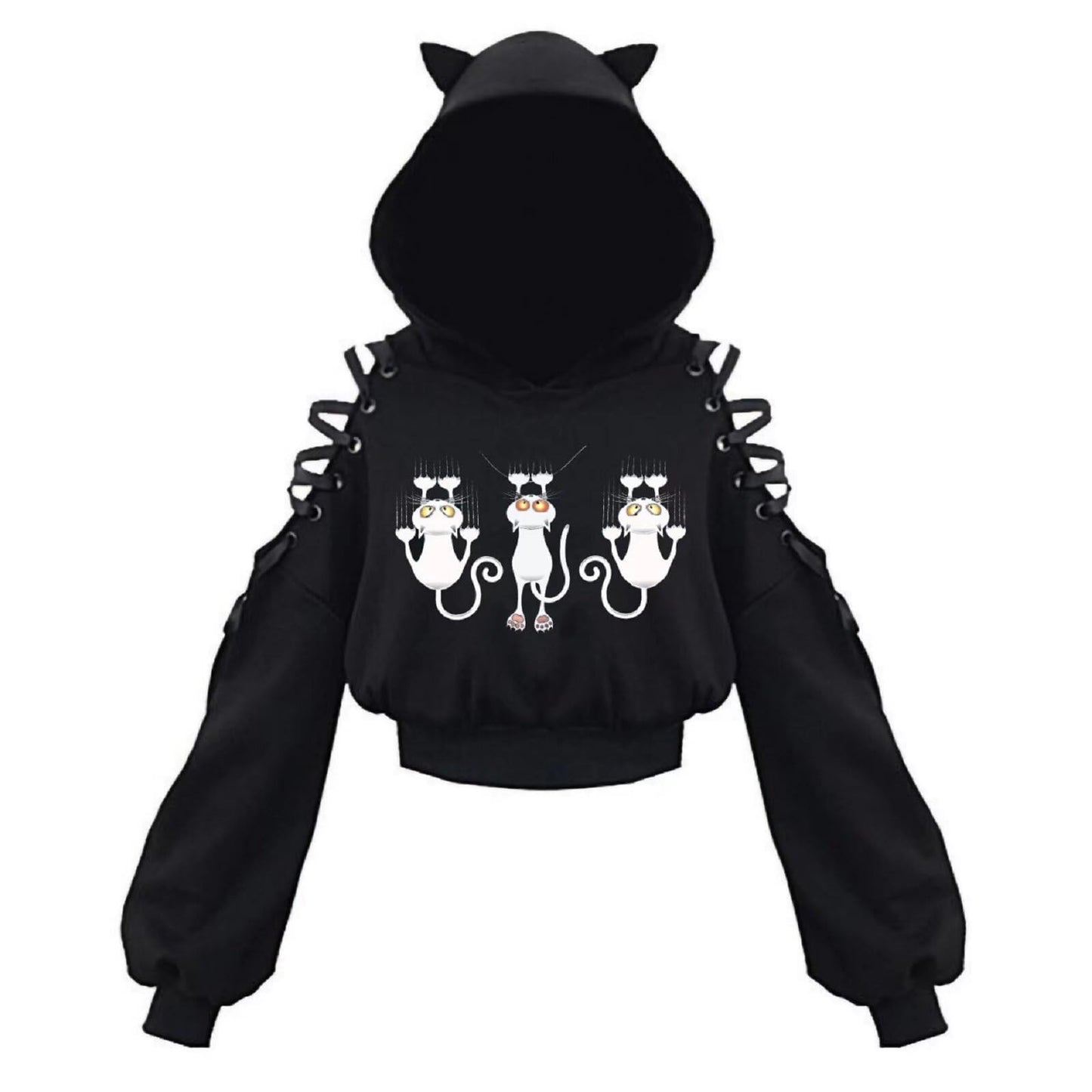 Cat Ear Hoodie Pullover Long Sleeve Off Shoulder Cute Crop Top Hoodies Sweatshirt