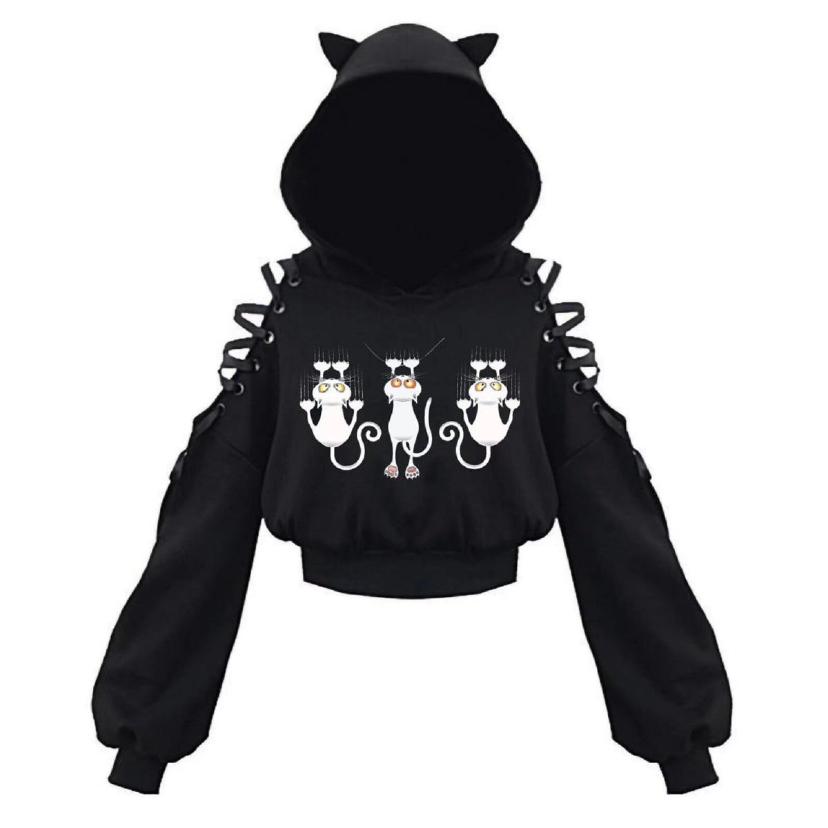 Cat Ear Hoodie Pullover Long Sleeve Off Shoulder Cute Crop Top Hoodies Sweatshirt