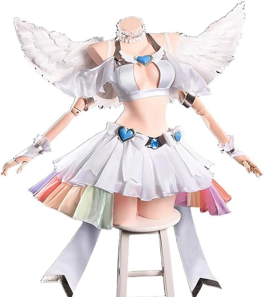 Angel Cosplay Anime Costumes White Top Skirt Outfit with Heart Accessories for Halloween Party