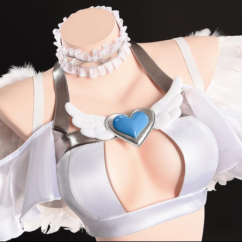 Angel Cosplay Anime Costumes White Top Skirt Outfit with Heart Accessories for Halloween Party