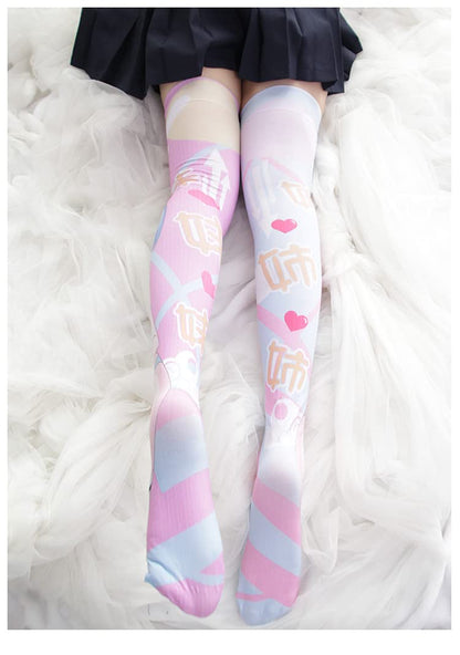 SINROYEE Sexy Cosplay Knee High Stockings Anime Cartoon Printing Thigh High Socks