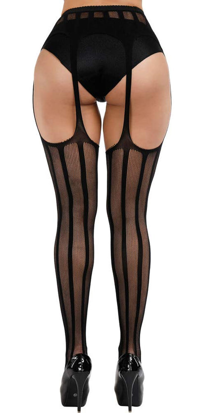 High Waist Fishnet Tights Suspenders Pantyhose Thigh High Stockings Black