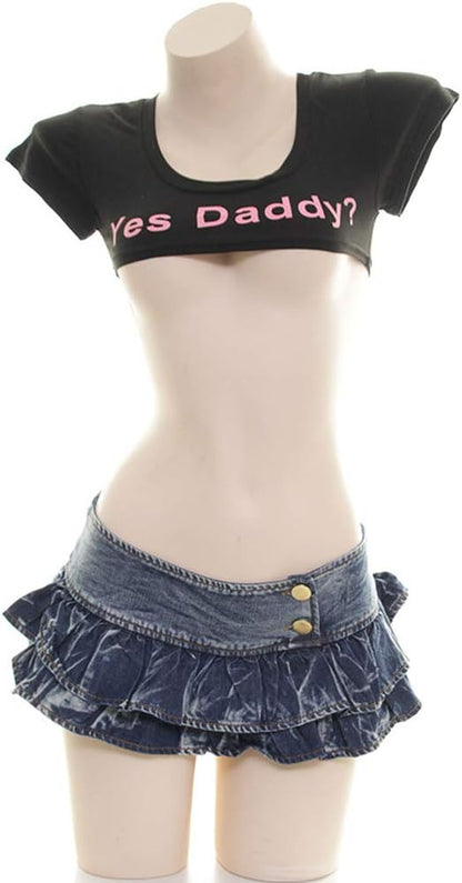 YOMORIO Yes Daddy Crop Top Japanese Lingerie Sexy Anime Cosplay Costume Tank Top