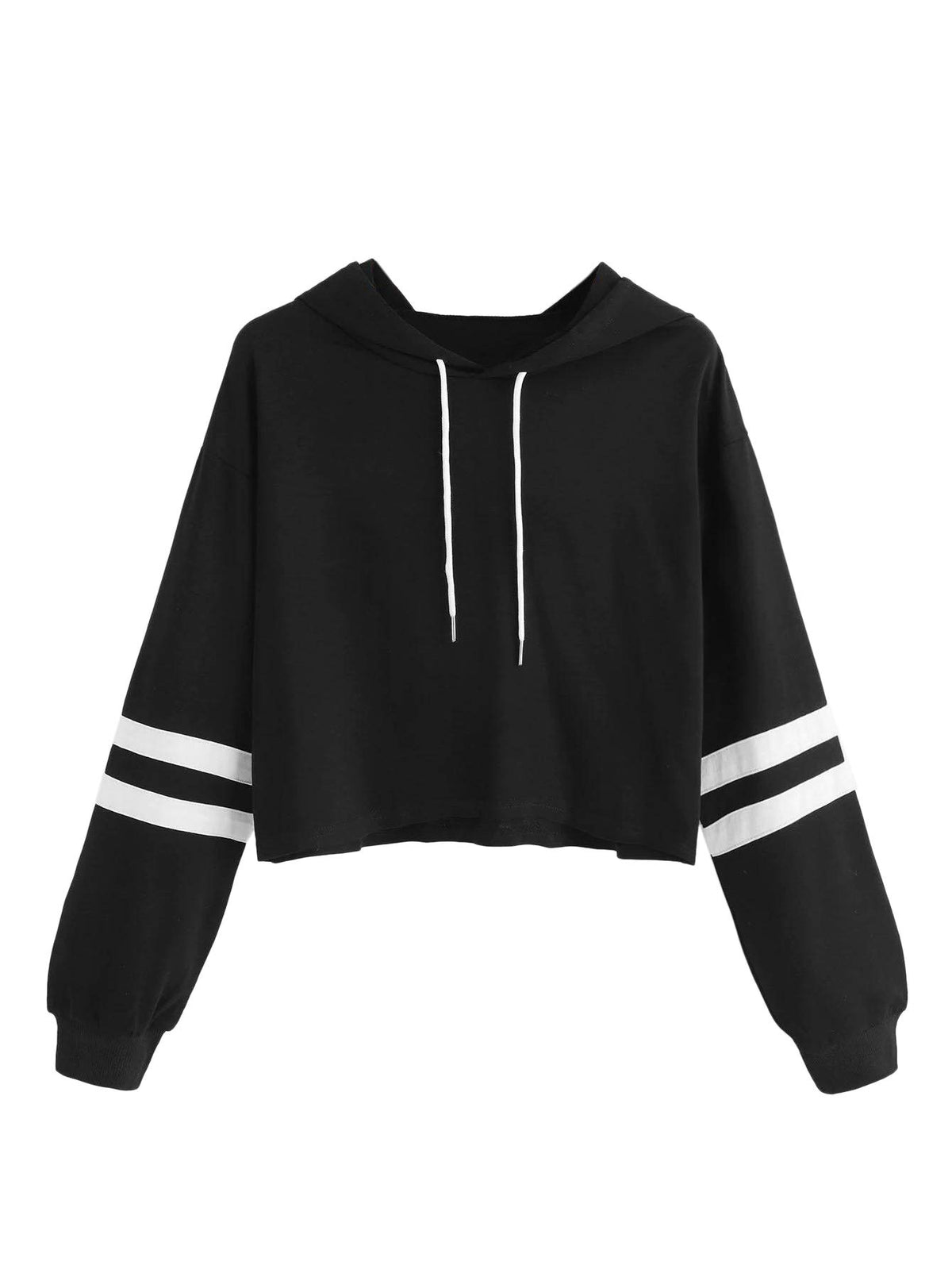 SweatyRocks Femboy Clothes Color Block Long Sleeve Crop Top Hoodie | Femboy Crop Top, Fall Outfits, Striped Sleeve Cropped Hoodies, Pullover Crop Sweatshirt with Hood