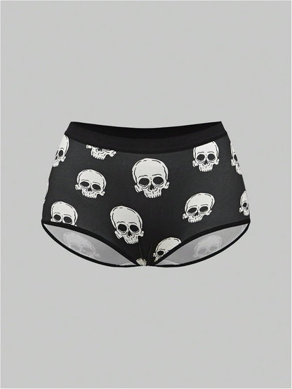 WDIRARA 5 Pack Goth Graphic Panties Boyshorts Mid Rise Shorts Briefs Boxer