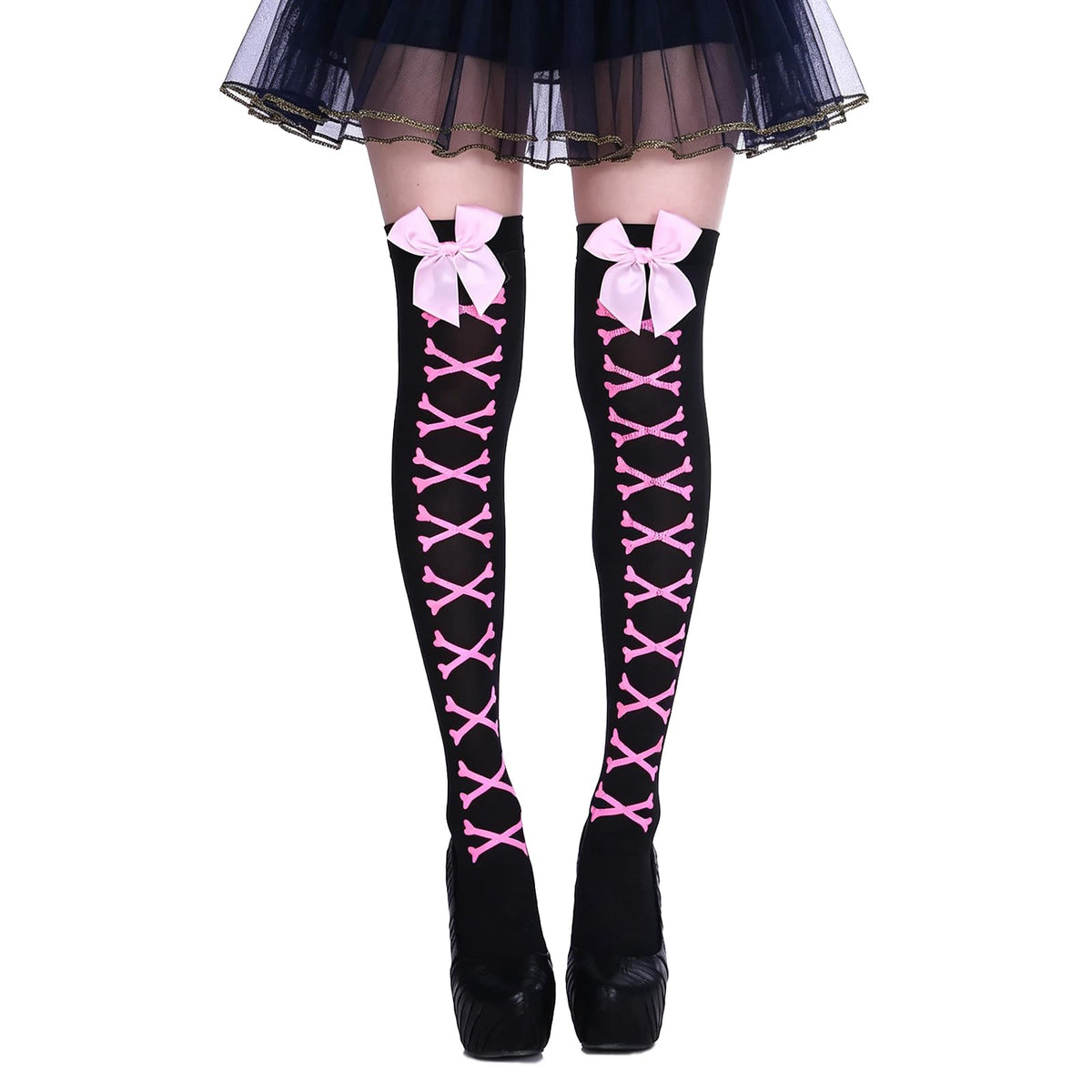 Muineobuka Knee High Scoks with Bow Cute Polka Dot Thigh High Stockings Y2K Lagybug Costume Lolita Accessories